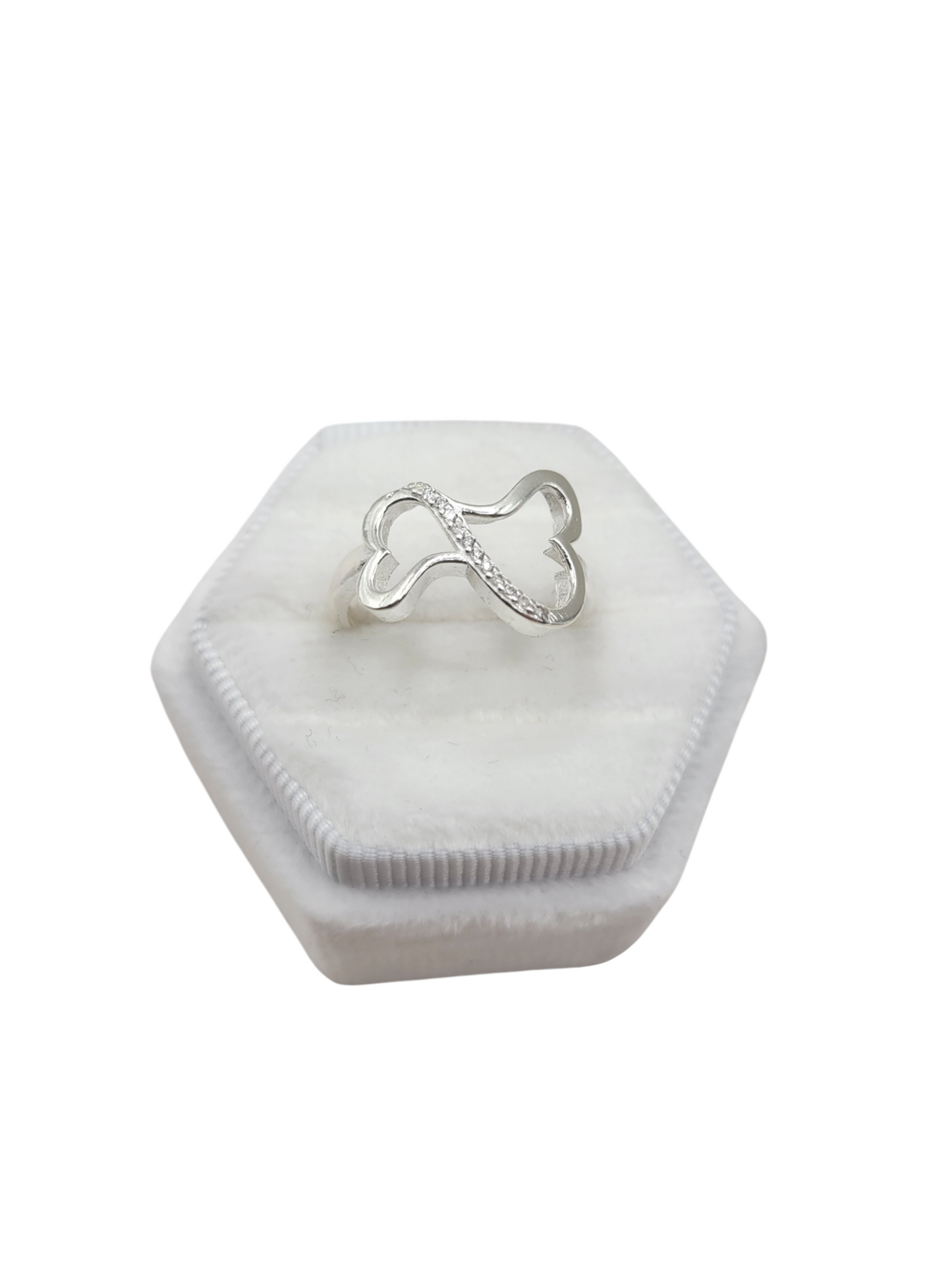 925 silver ring. Two hearts. CZ stone. Size 7.5