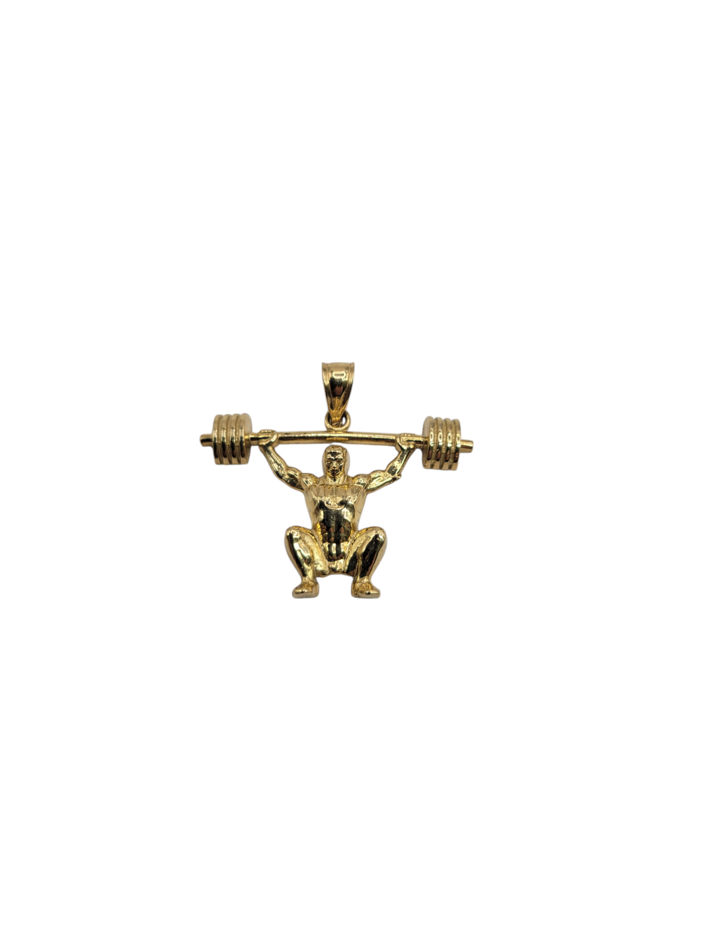 10K gold pendant. Athlete weighing weights