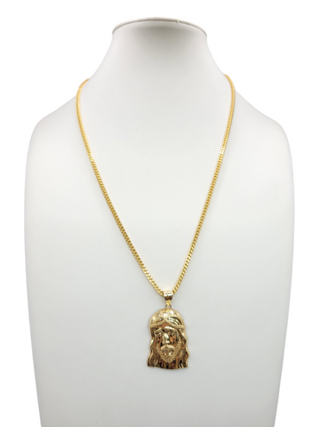 10K gold Franco chain. Jesus pendant.  30in..2mm