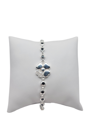 925 silver bracelet. Lotus flower. CZ stone .8in . 3mm