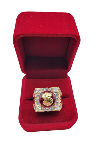 10K gold ring. Money symbol. CZ stone. Size 11.5