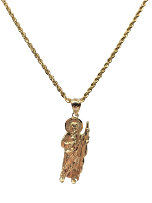 10K gold rope chain. Saint Jude pendant. 24in.  2mm