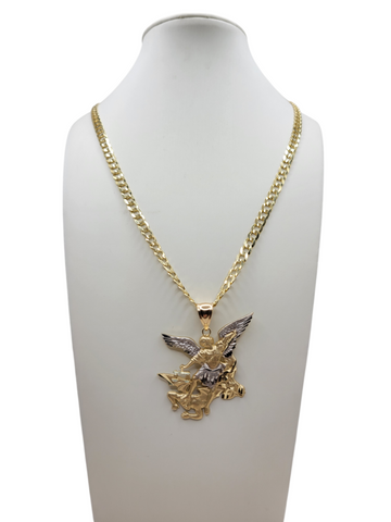14K Gold Cuban Chain. Angel Pendant. 24in. 6mm