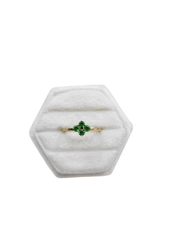 14K gold ring. Green CZ stones. Size 5.5