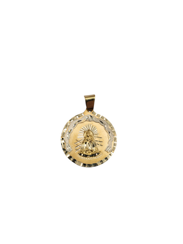 14K gold pendant. Virgin of Charity. Round.