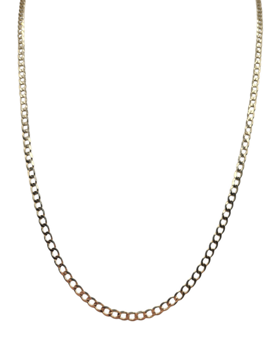 10K gold Cuban chain. Double-stranded. Plain. 22 inches. 2.5 mm