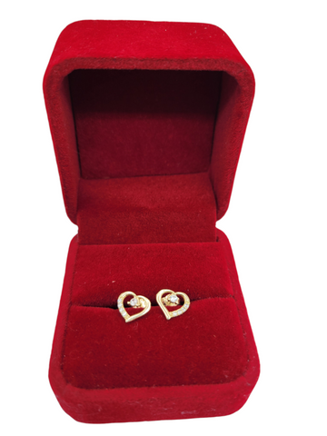 10K gold heart earrings with a CZ center stone