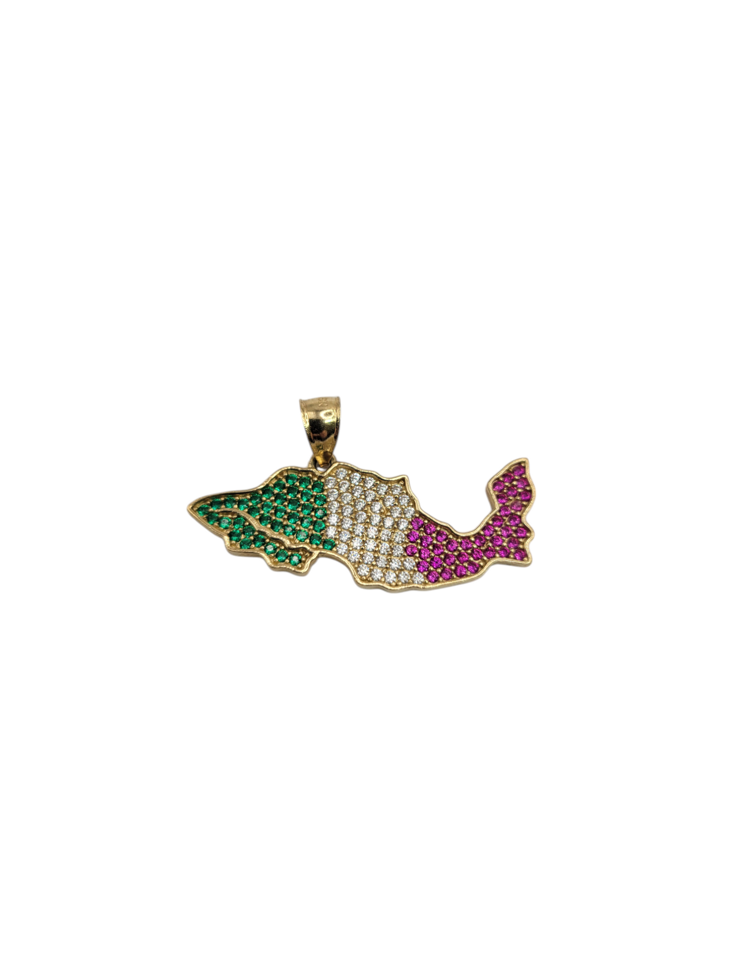 14K gold pendant. Map of Mexico region with colored CZ stone.