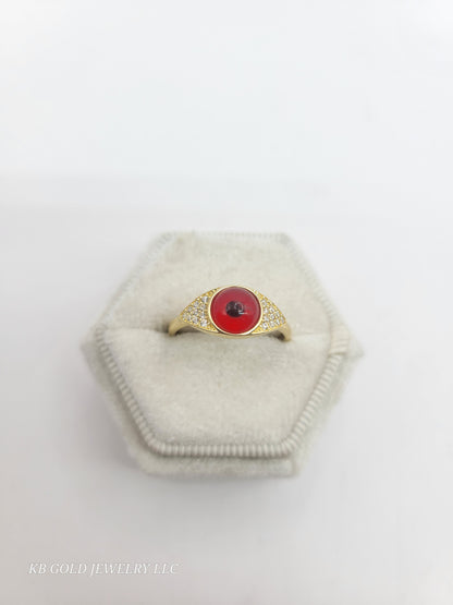 10K Gold Red Eye Ring. Size 7. CZ Stone
