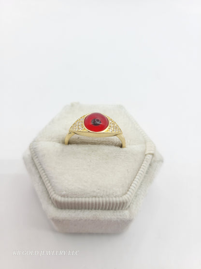 10K Gold Red Eye Ring. Size 7. CZ Stone
