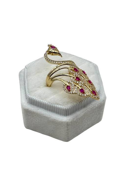 14k Peacock Ring with cz stones size 7