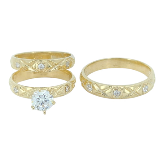 10k Gold CZ Wedding Trio Size 7.5,10.5