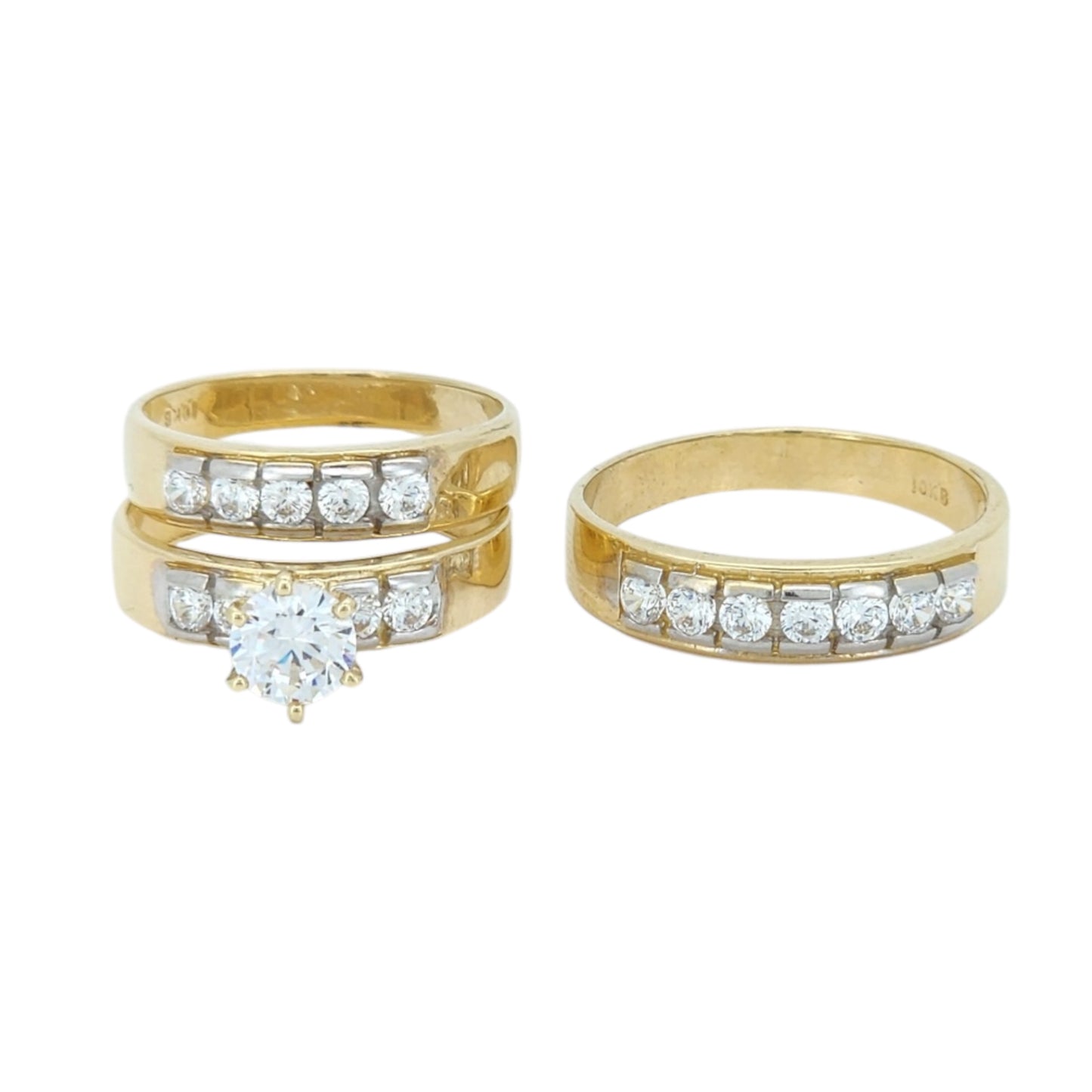 10k Gold CZ Wedding trio Size 8,10
