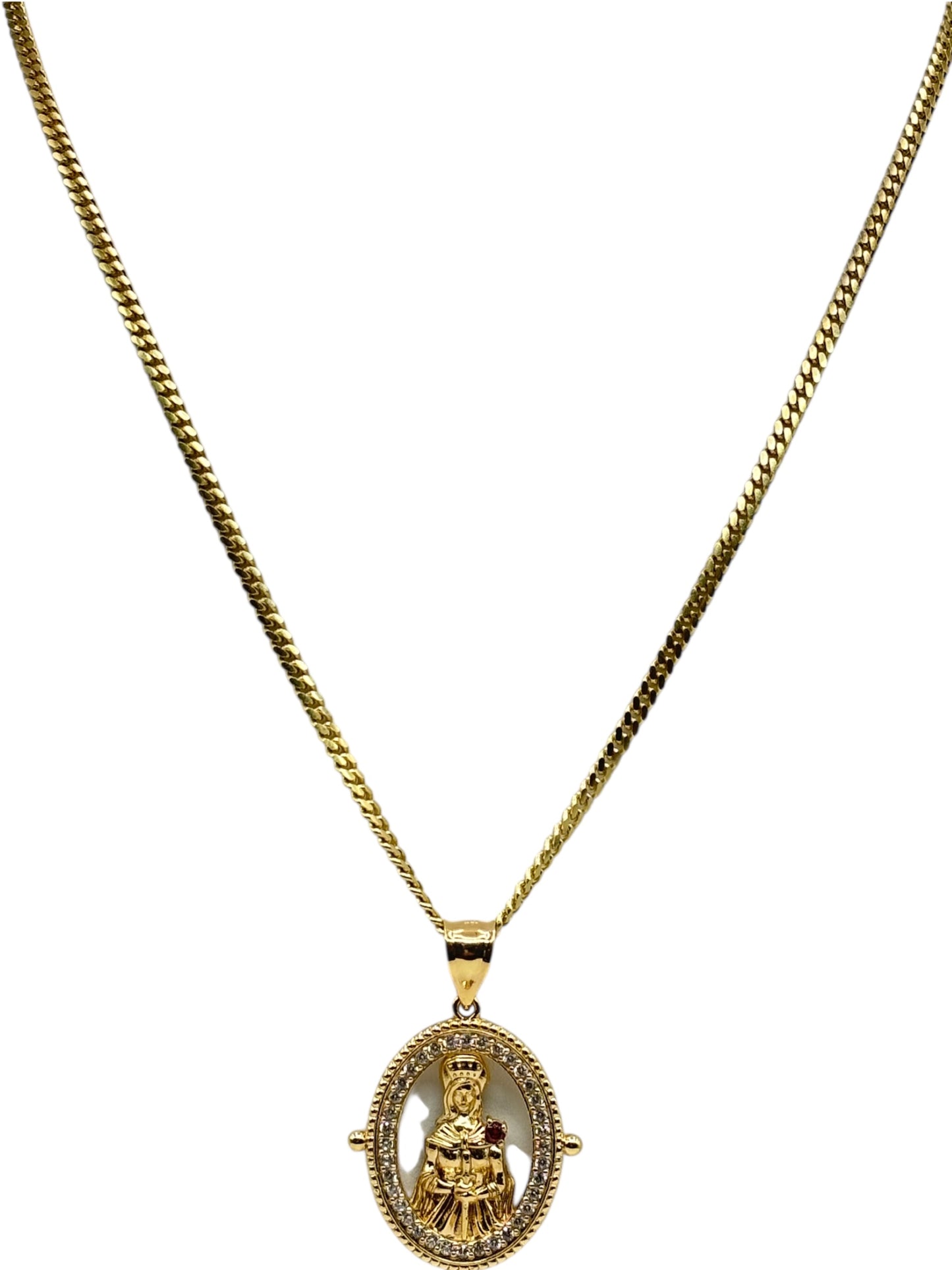 10k Gold Cuban Chain with Santa Barbara pendant 26in 3mm