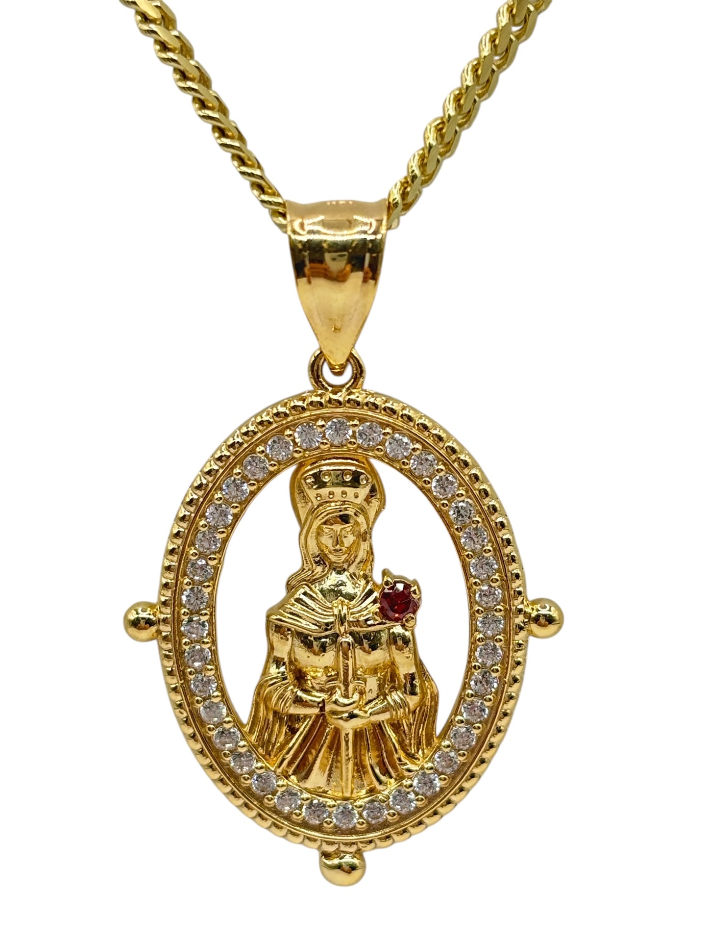 10k Gold Cuban Chain with Santa Barbara pendant 26in 3mm