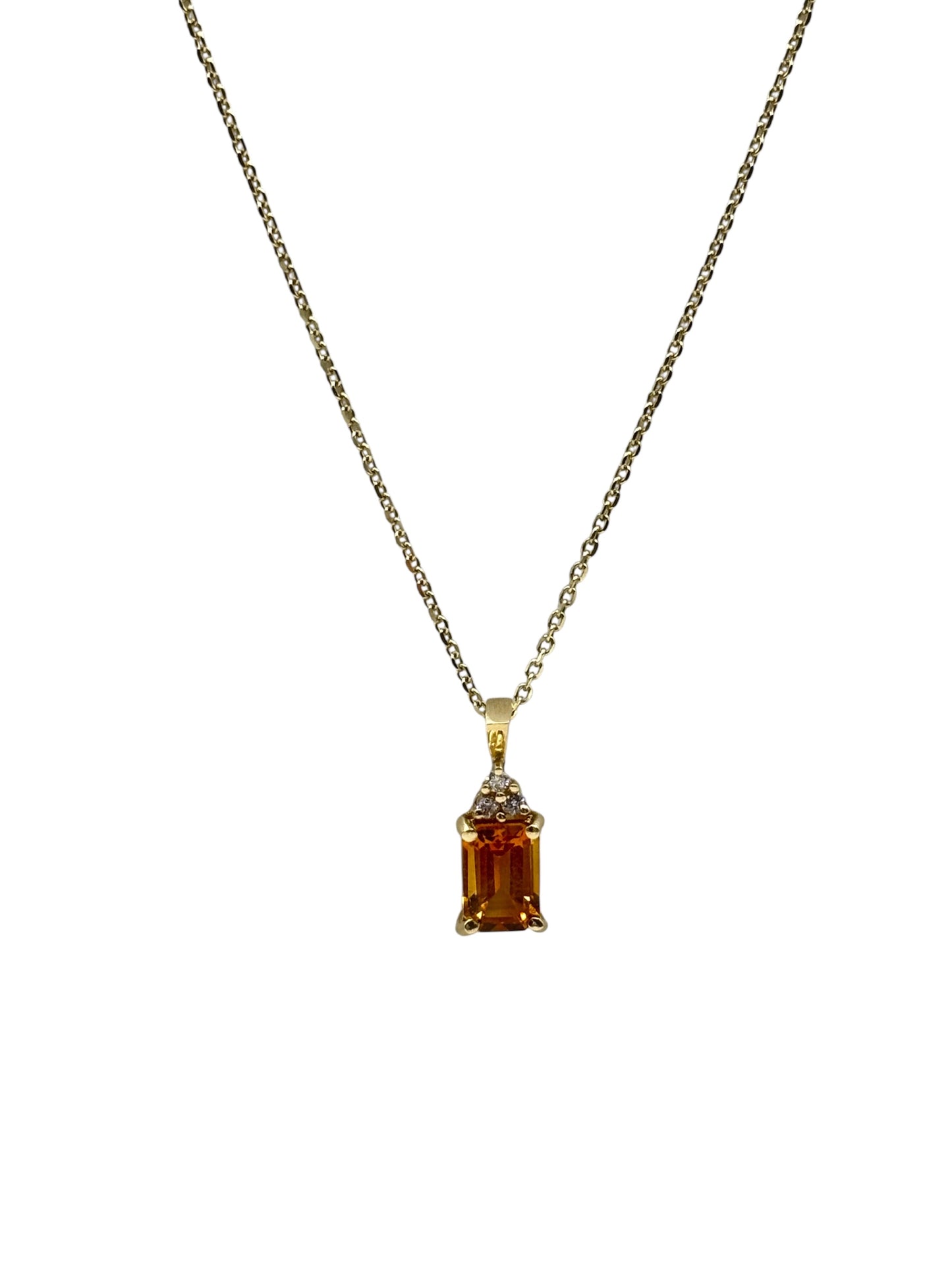 14k Gold Chain with citrine stone and Diamonds pendant 18in 0.9mm