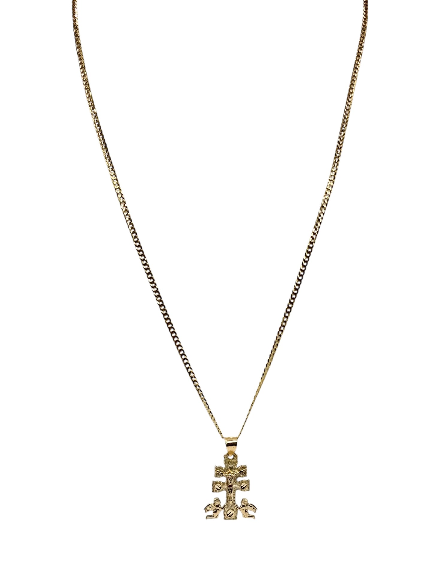 10k Gold Cuban Chain with pendant of Crucifix and angels 24in 2.5mm