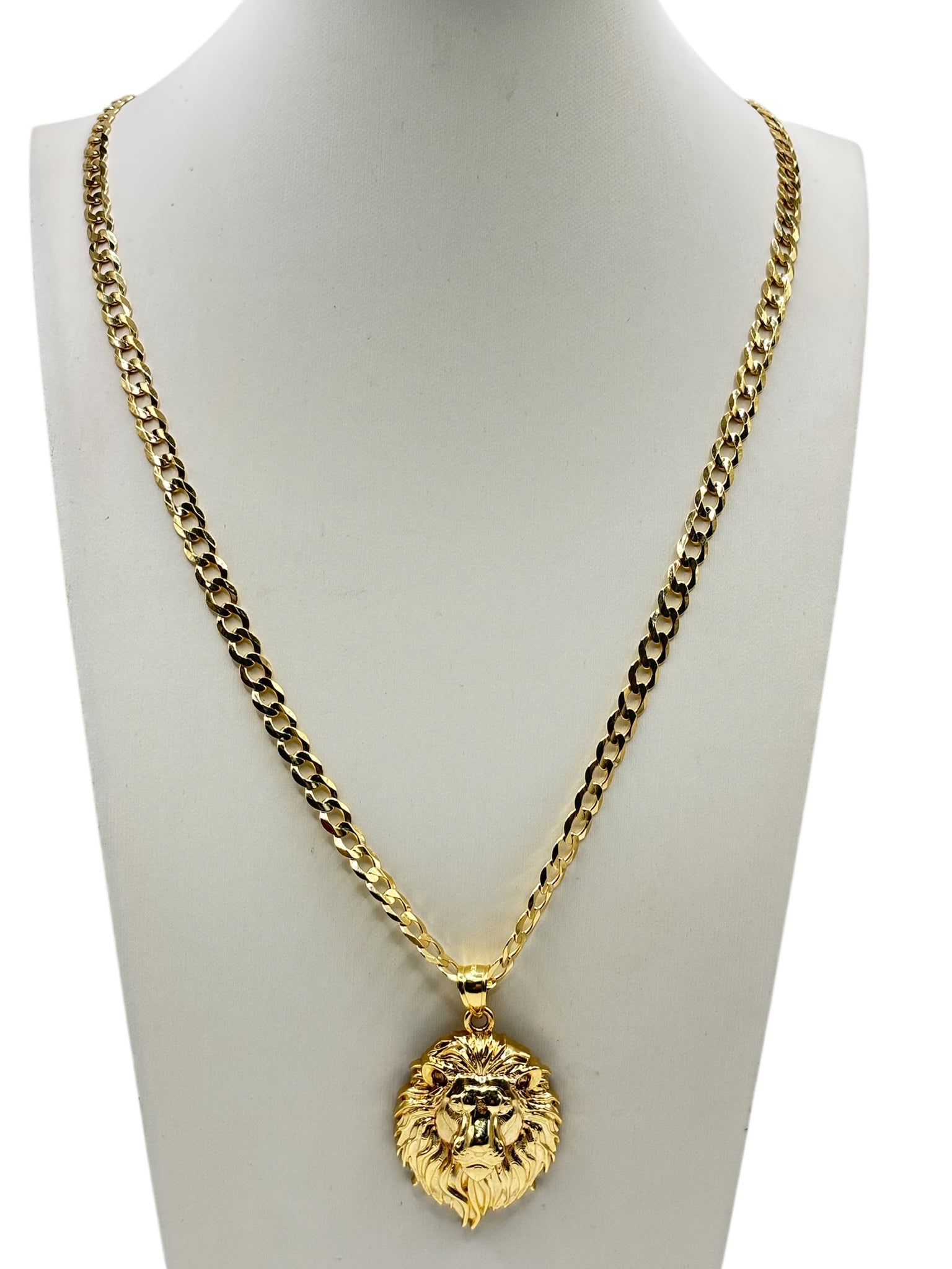10k Gold solid Cuban Chain with pendant of Lion 22in 4.6mm