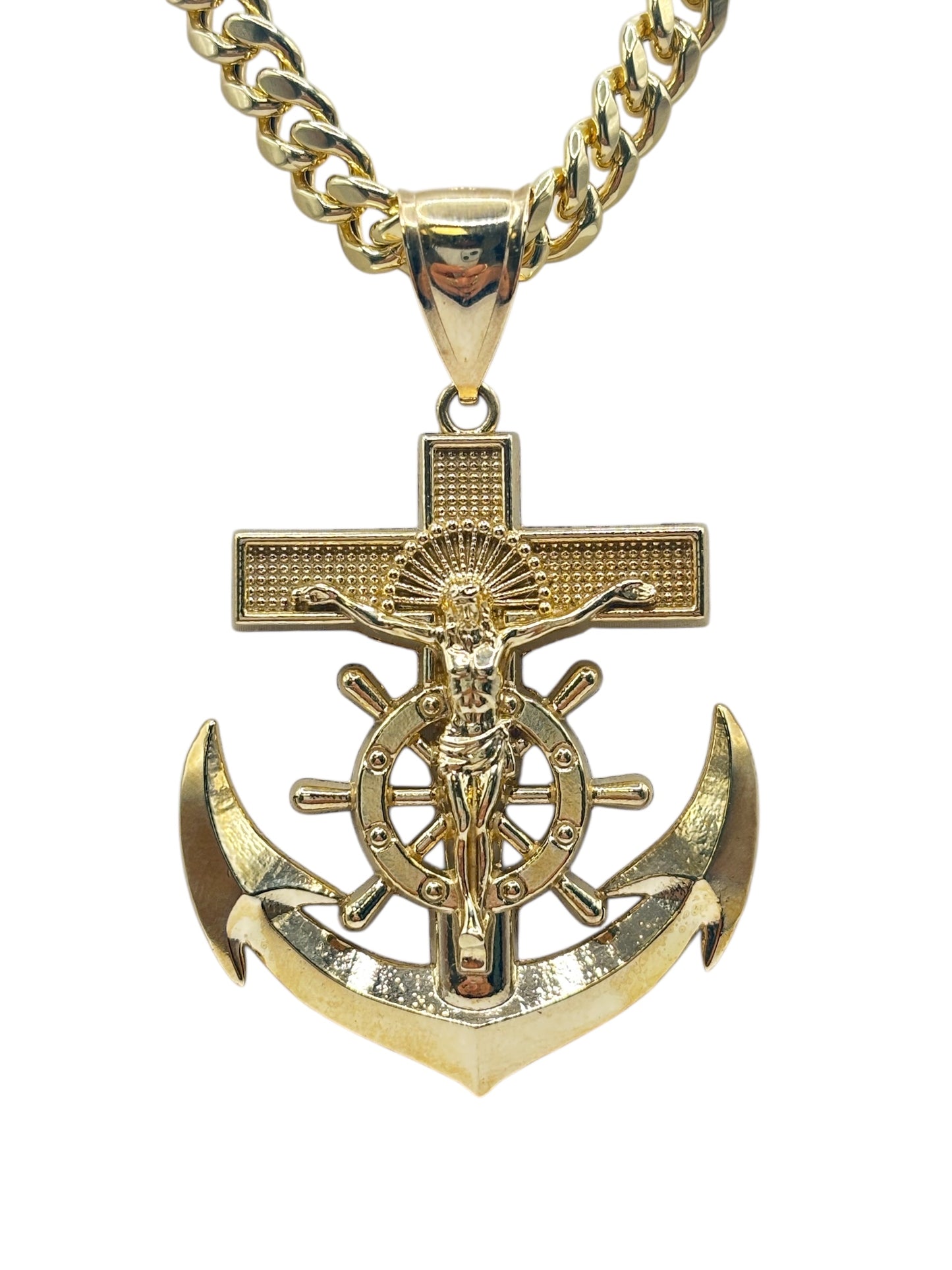 10k gold Cuban chain with pendant of Anchor of Jesus Christ 24in 6.1mm