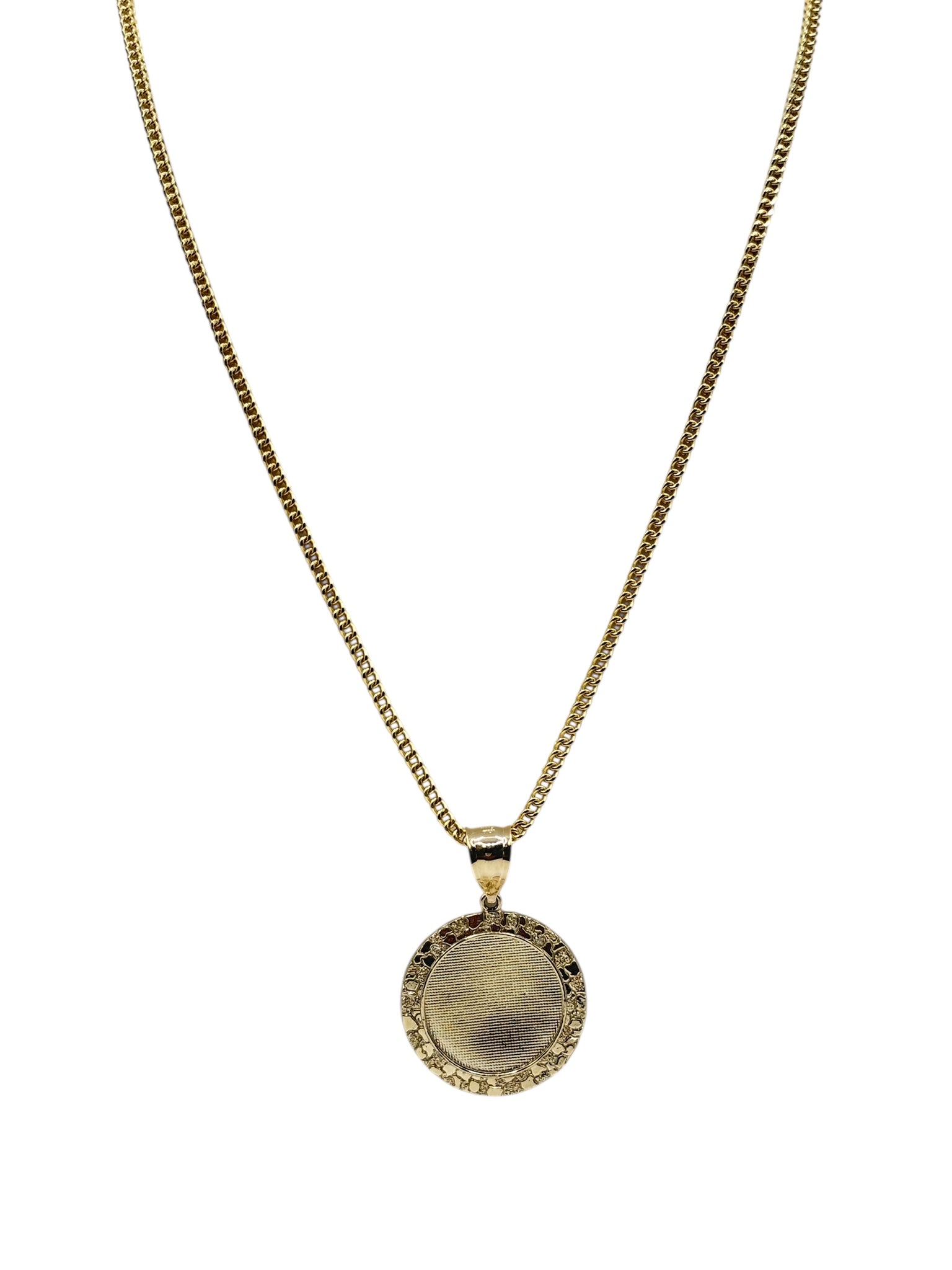 10k gold Franco chain with picture pendant ,nugget style 20in 2mm