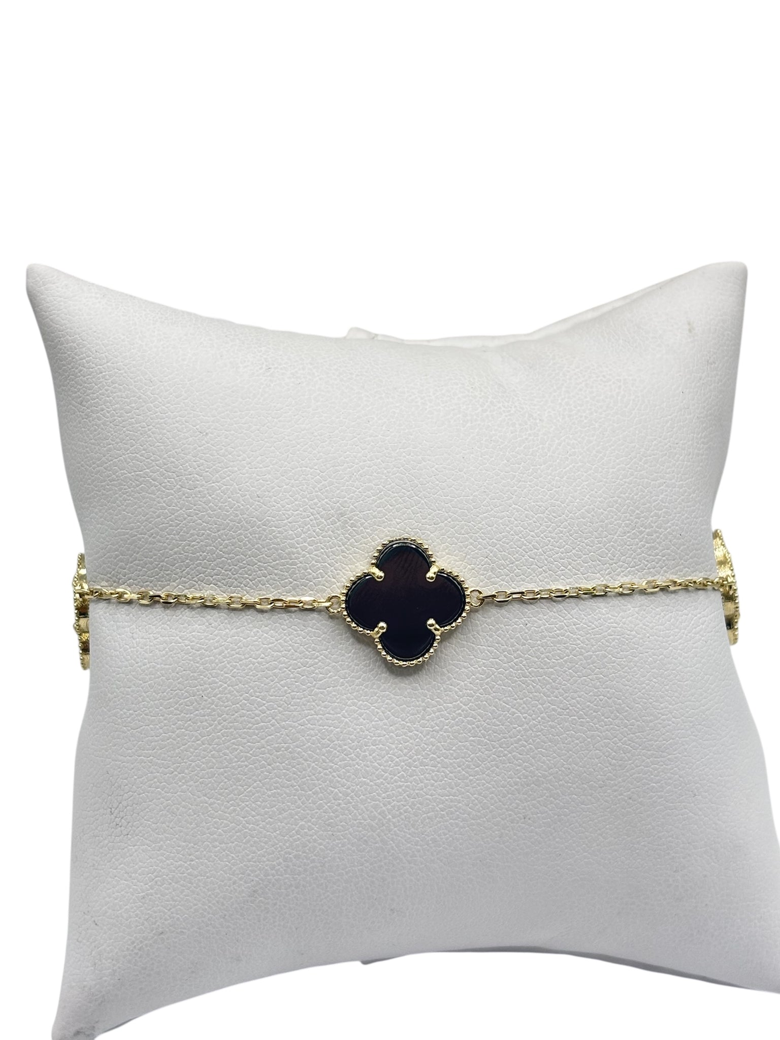 10k gold black clover bracelet 8in 1.3mm