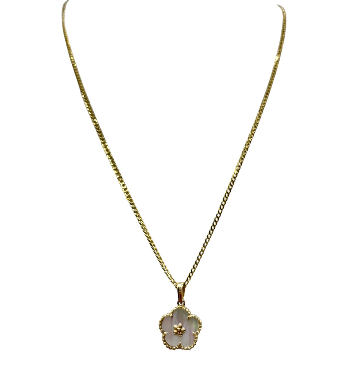 10k gold Cuban chain with flower pendant 20in 1.8mm