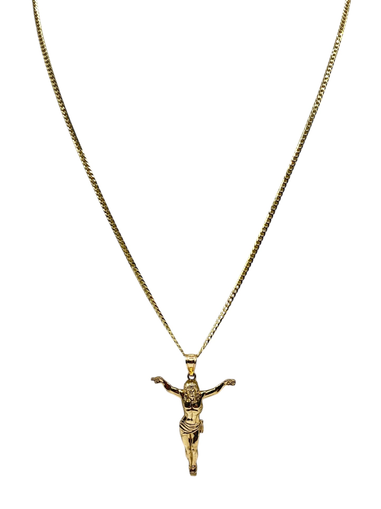 10k gold Cuban chain with Jesu Christ pendant 22in 1.8mm