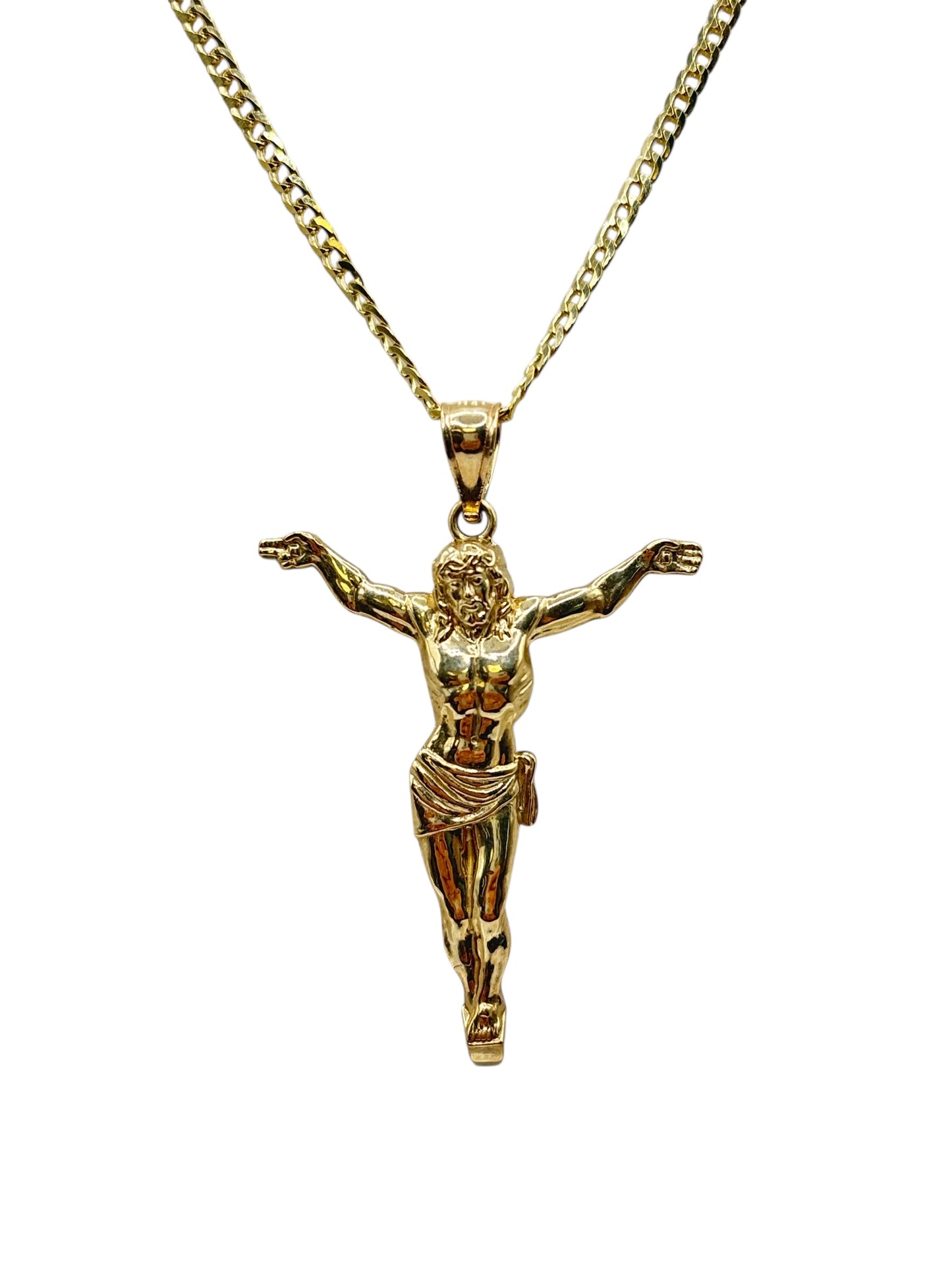 10k gold Cuban chain with Jesu Christ pendant 22in 1.8mm