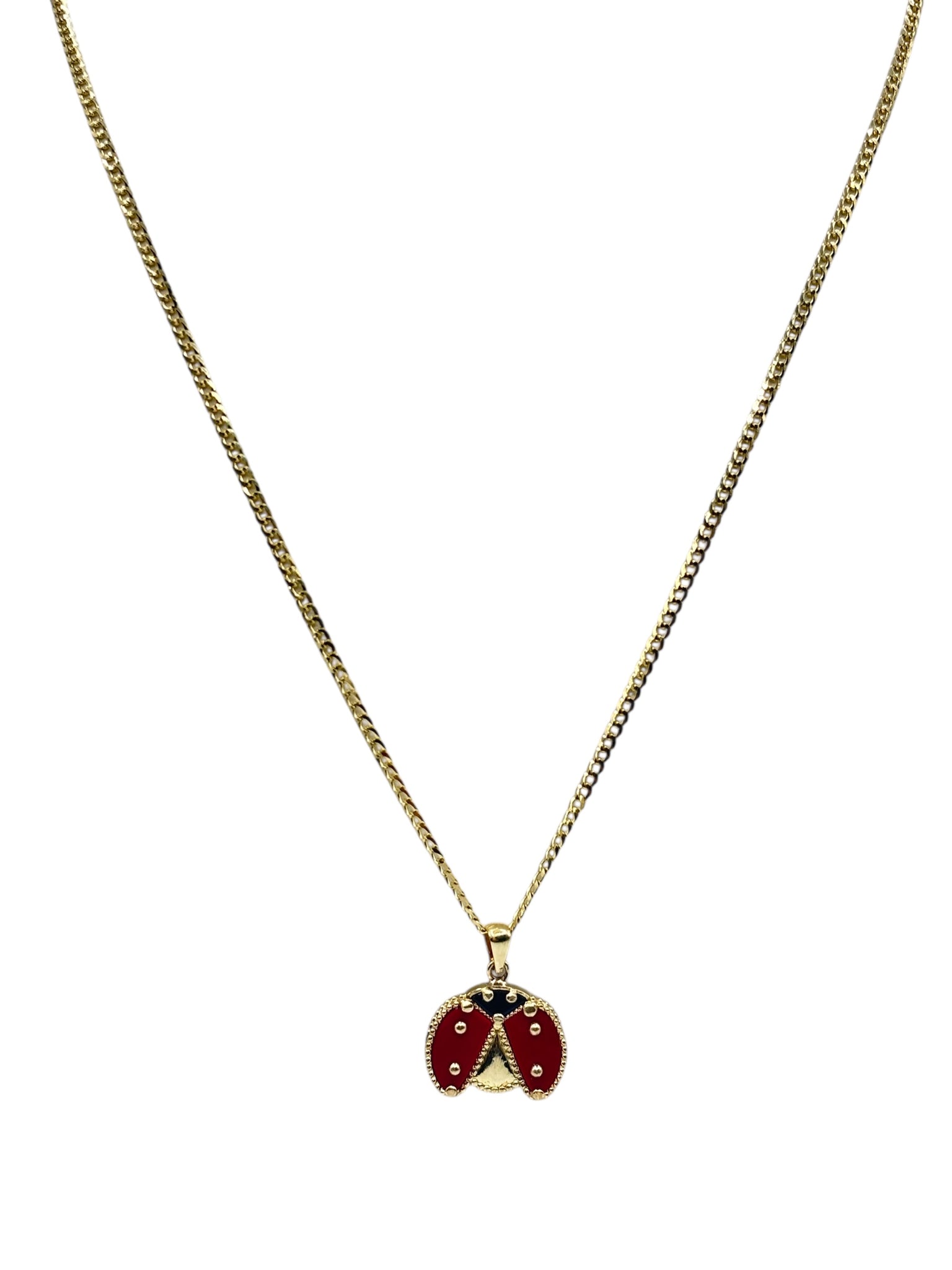 10k gold Cuban chain with ladybug pendant 20in 1.8mm