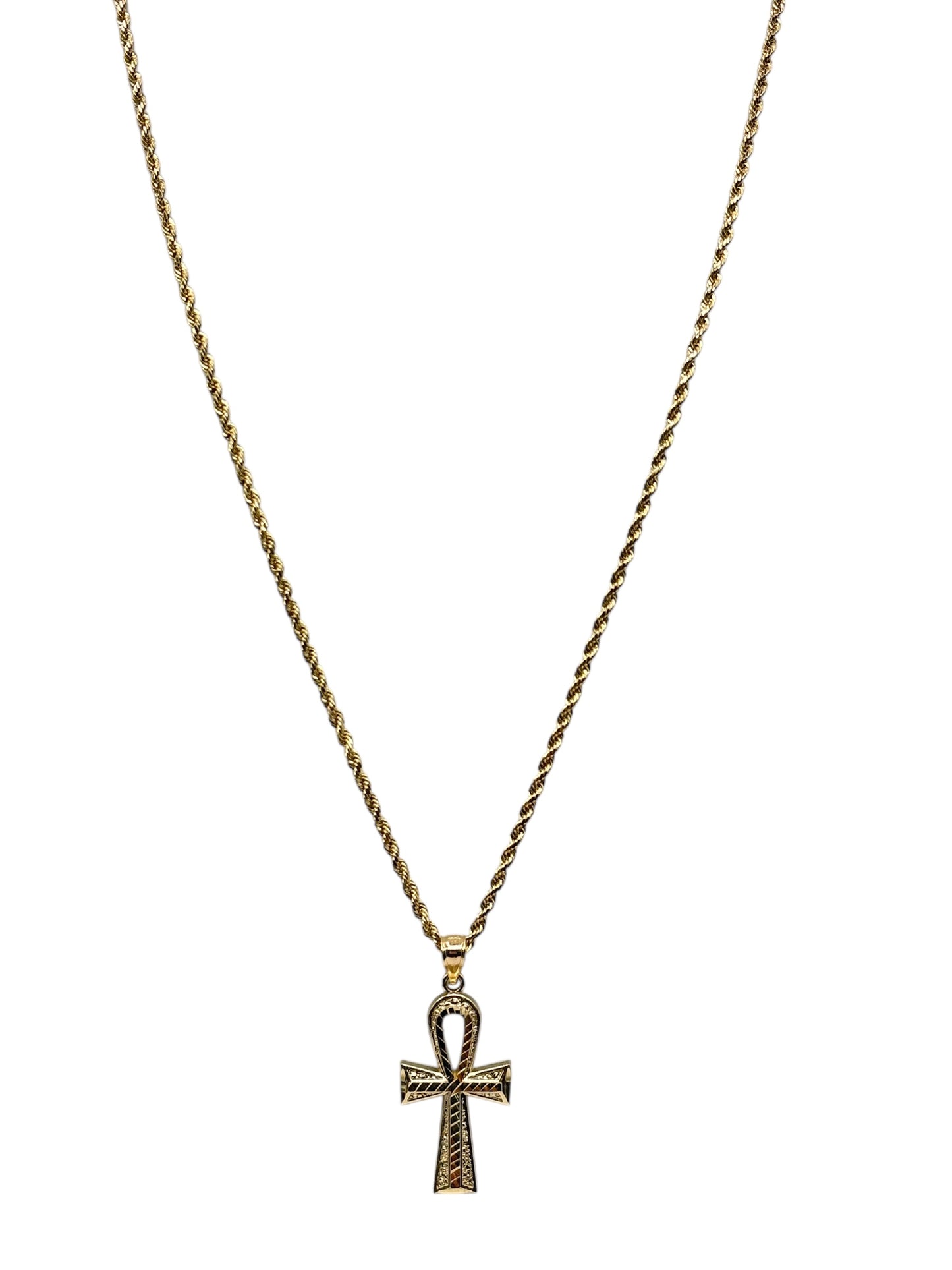10k Gold Rope Chain with cross pendant 24in 2mm