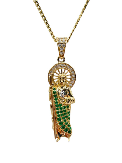 10k Gold Cuban Chain with Saint Jude pendant 22in 1.8mm