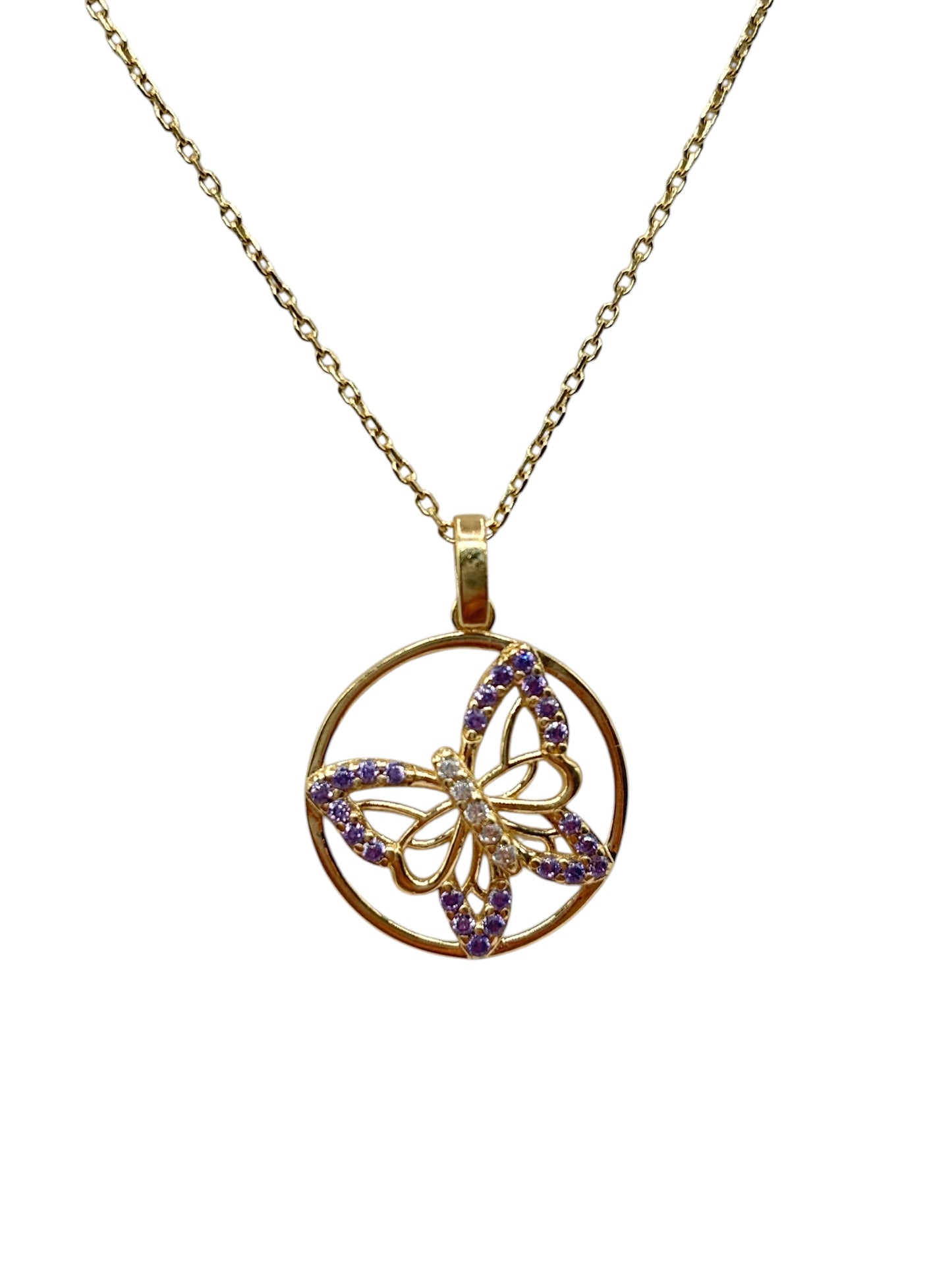 10k Gold Chain with butterfly pendant 18.5in 0.9mm