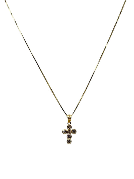 10k gold box chain with cross pendant with cz stones 18in 0.6mm