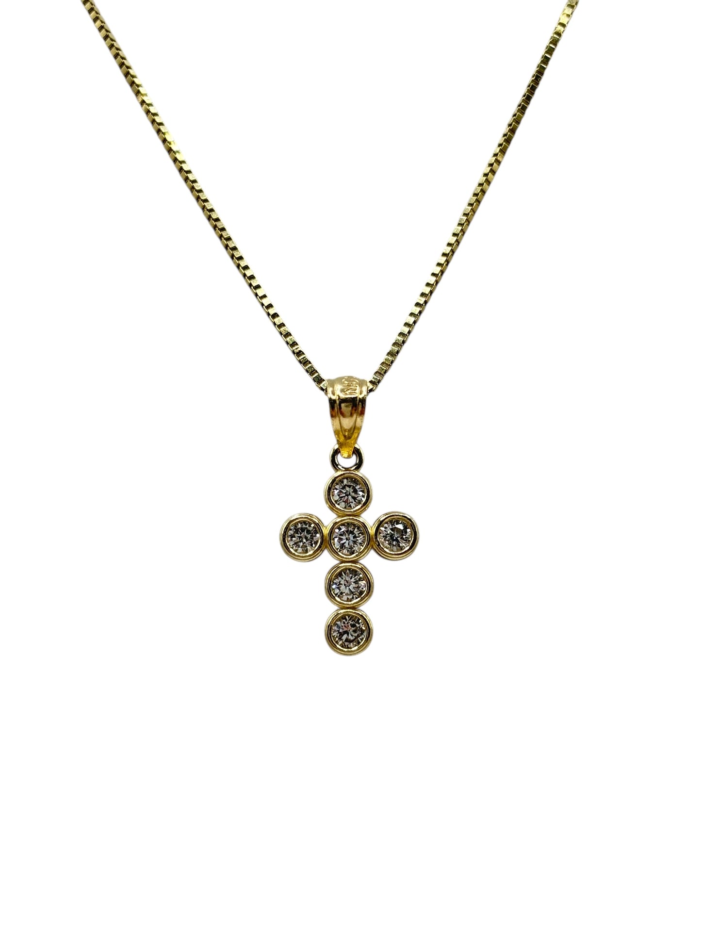 10k gold box chain with cross pendant with cz stones 18in 0.6mm