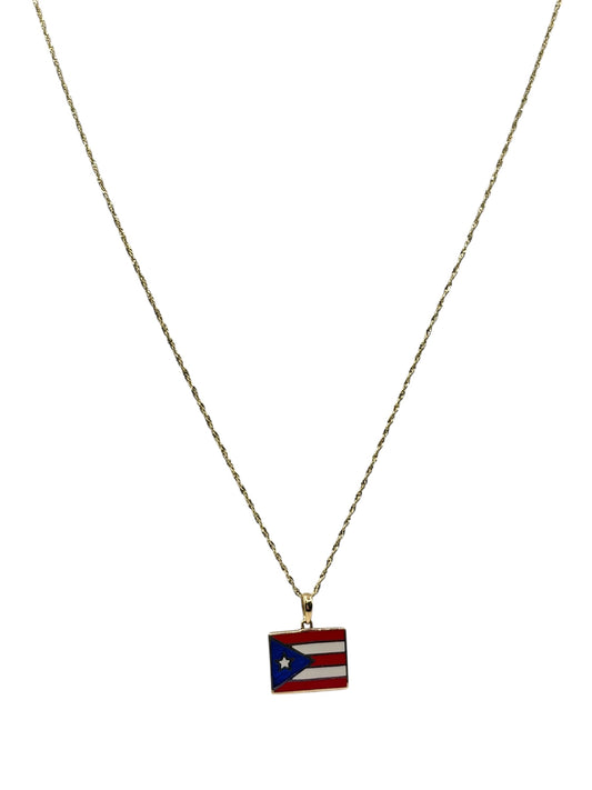 10k gold chain Singapore cut. With Puerto Rico flag pendant .20in 0.9mm