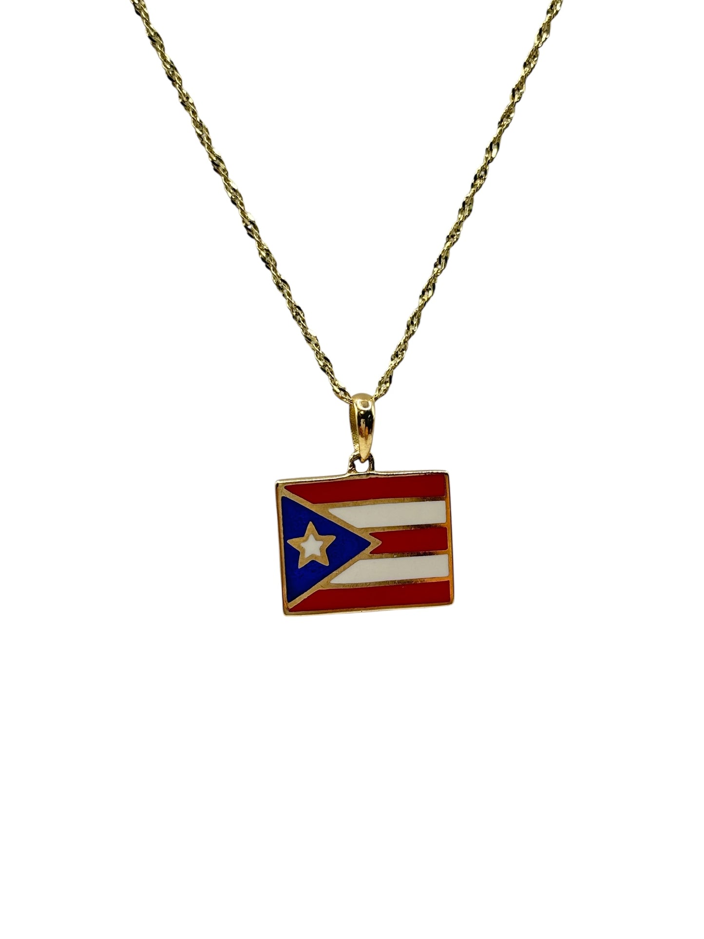 10k gold chain Singapore cut. With Puerto Rico flag pendant .20in 0.9mm
