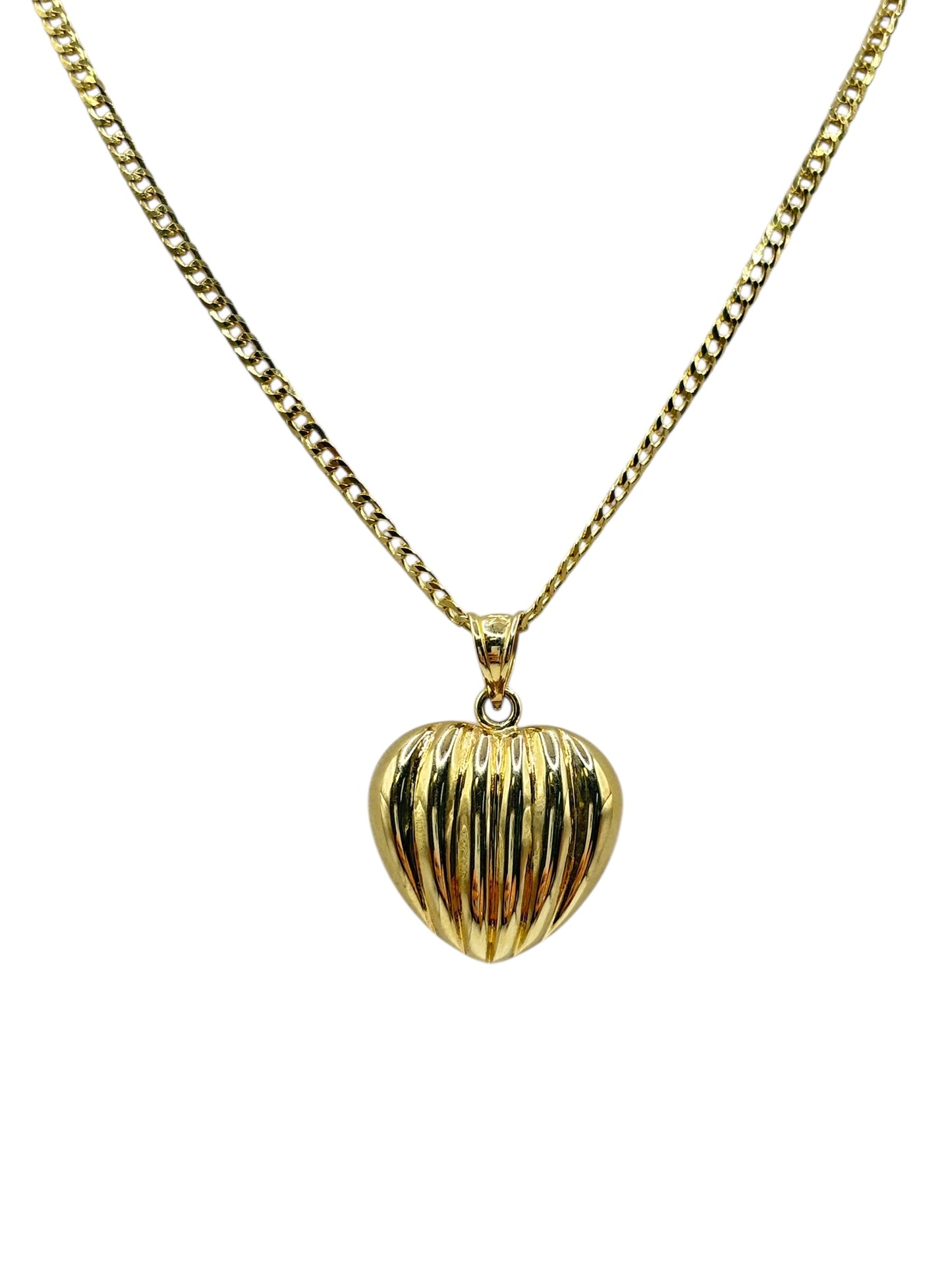 10k gold Cuban chain with puffed heart pendant 18in 1.9mm