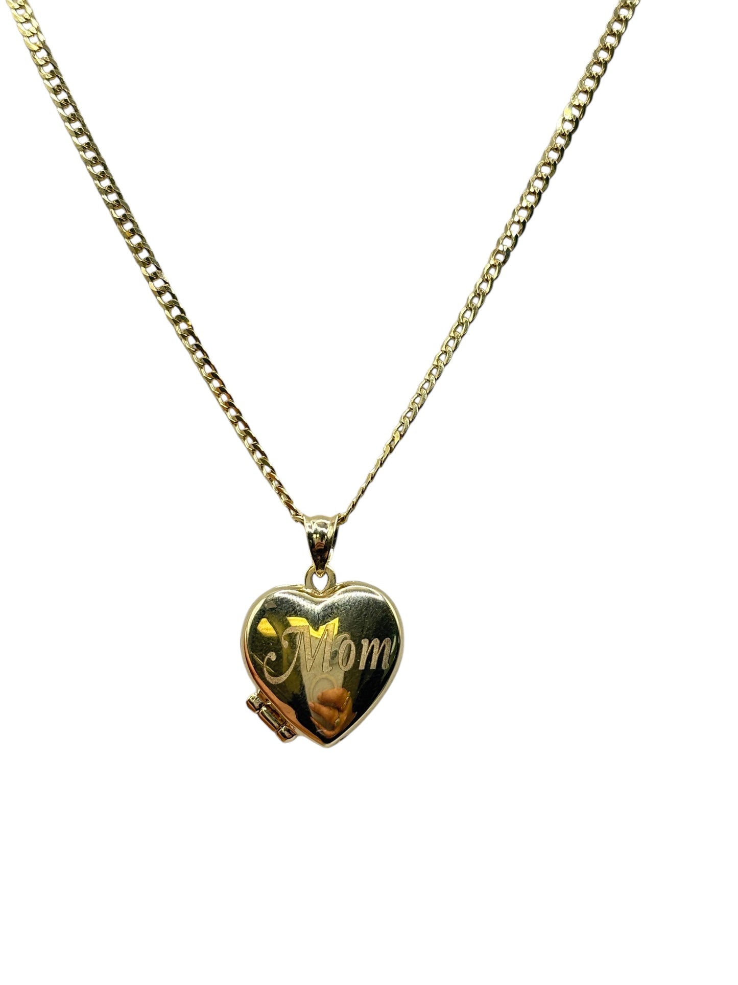 10k gold Cuban chain with heart locket ,for photo ,pendant 22in 1.9mm