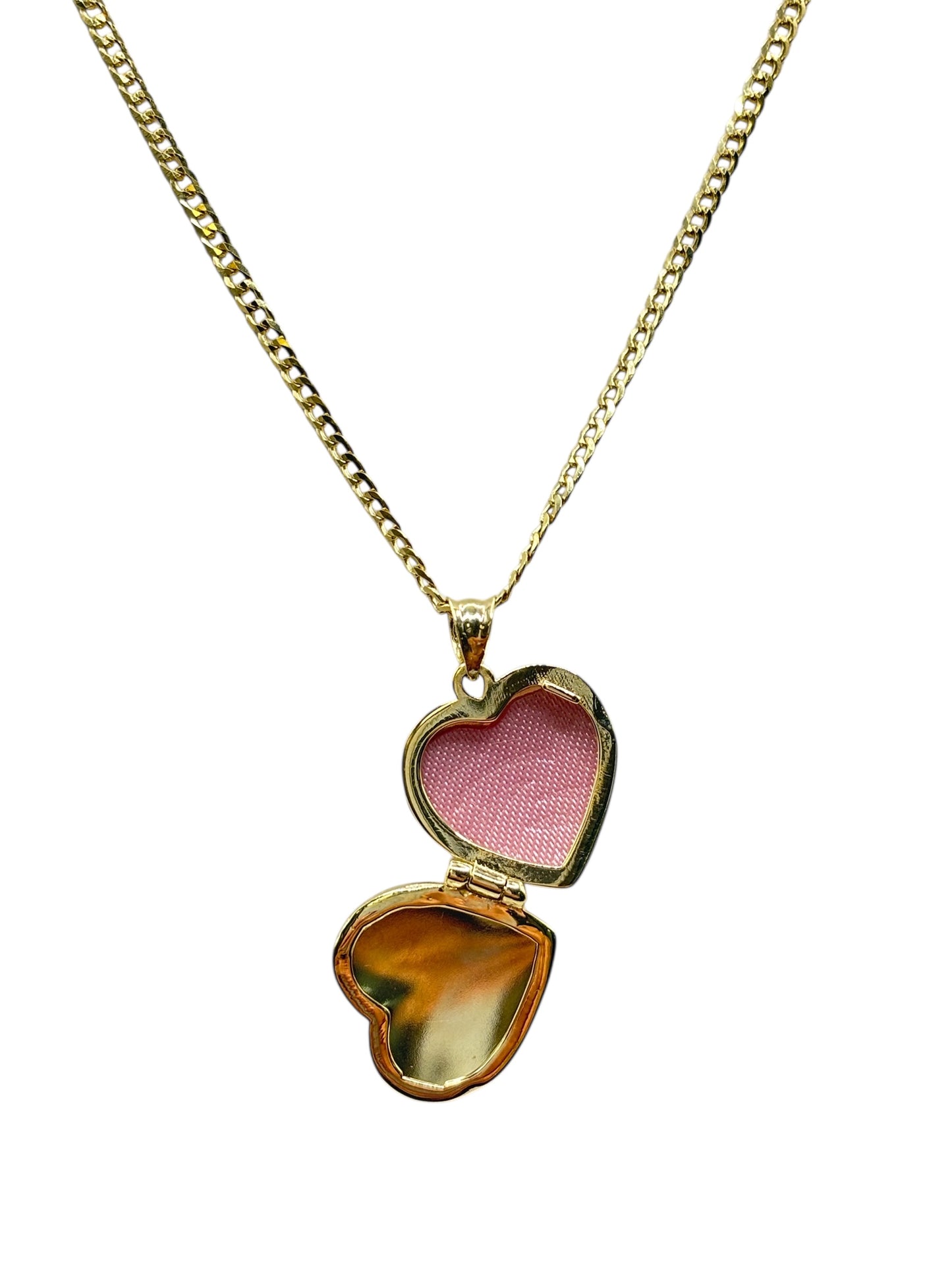 10k gold Cuban chain with heart locket ,for photo ,pendant 22in 1.9mm