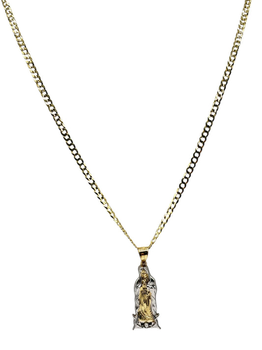 10k gold Cuban chain. With Guadalupe pendant 22in 3.1mm
