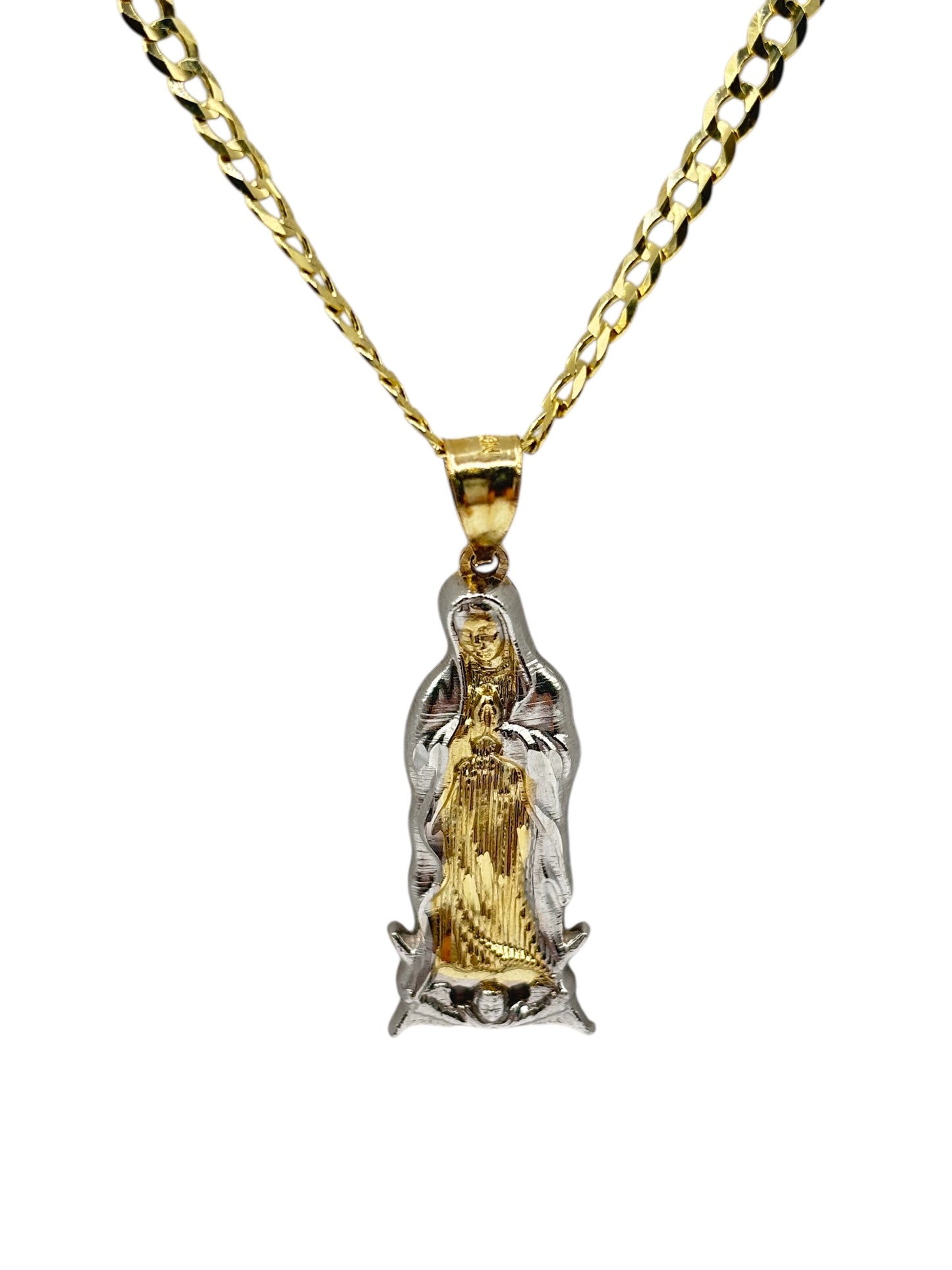 10k gold Cuban chain. With Guadalupe pendant 22in 3.1mm
