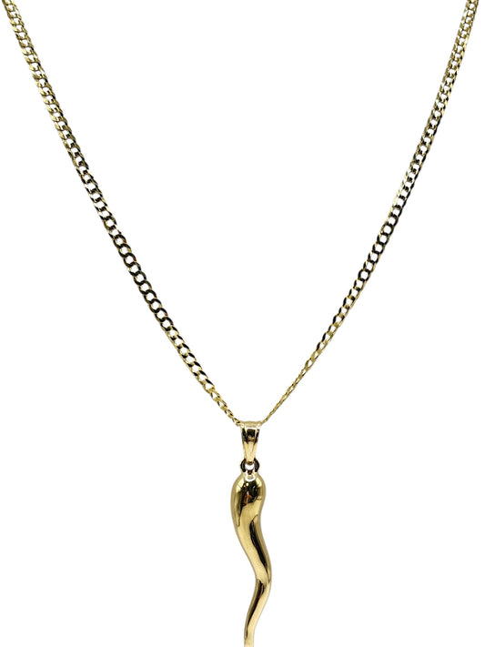 10k gold Cuban chain with Italian horn pendant 24in 3.2mm
