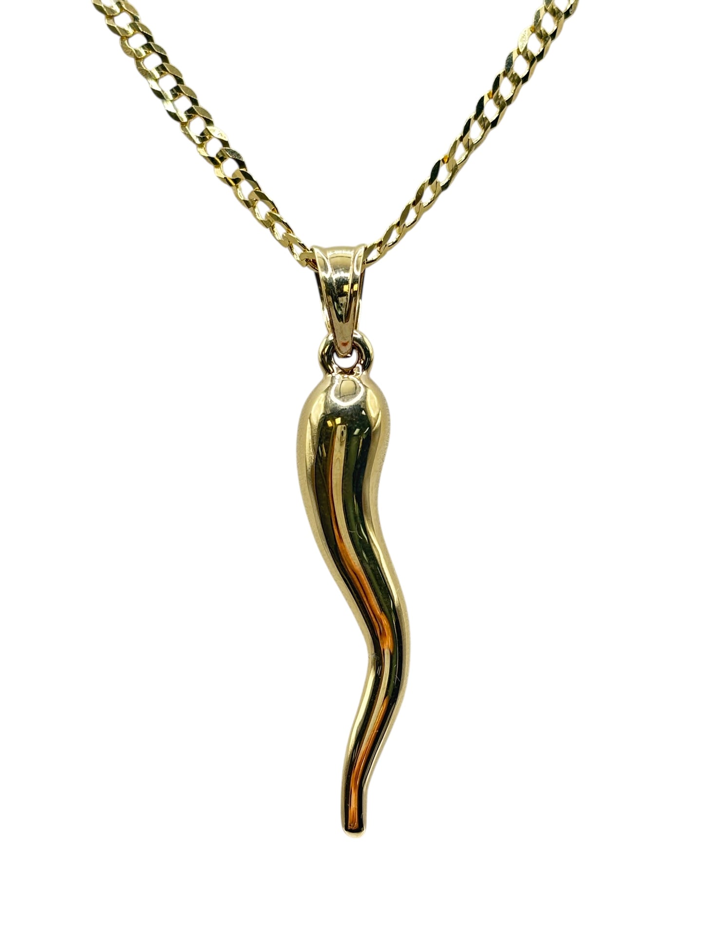 10k gold Cuban chain with Italian horn pendant 24in 3.2mm