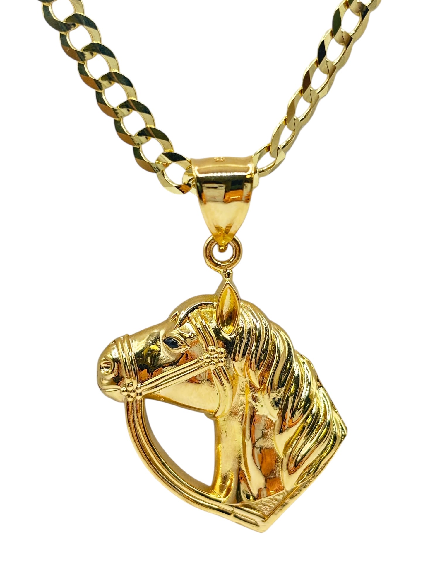 10k gold Cuban chain with horse pendant 26in 5.6mm