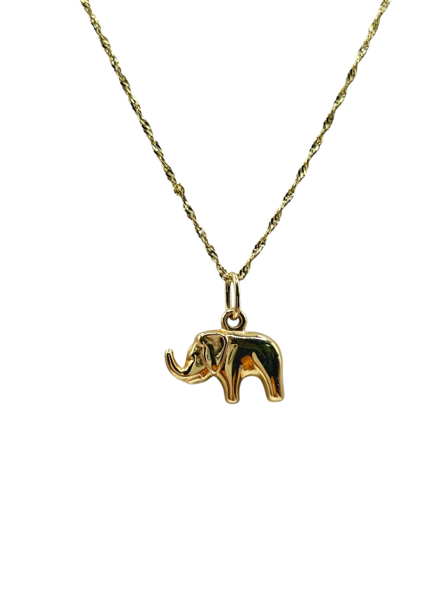 10k gold chain Singapore cut with elephant pendant 18in 0.9mm