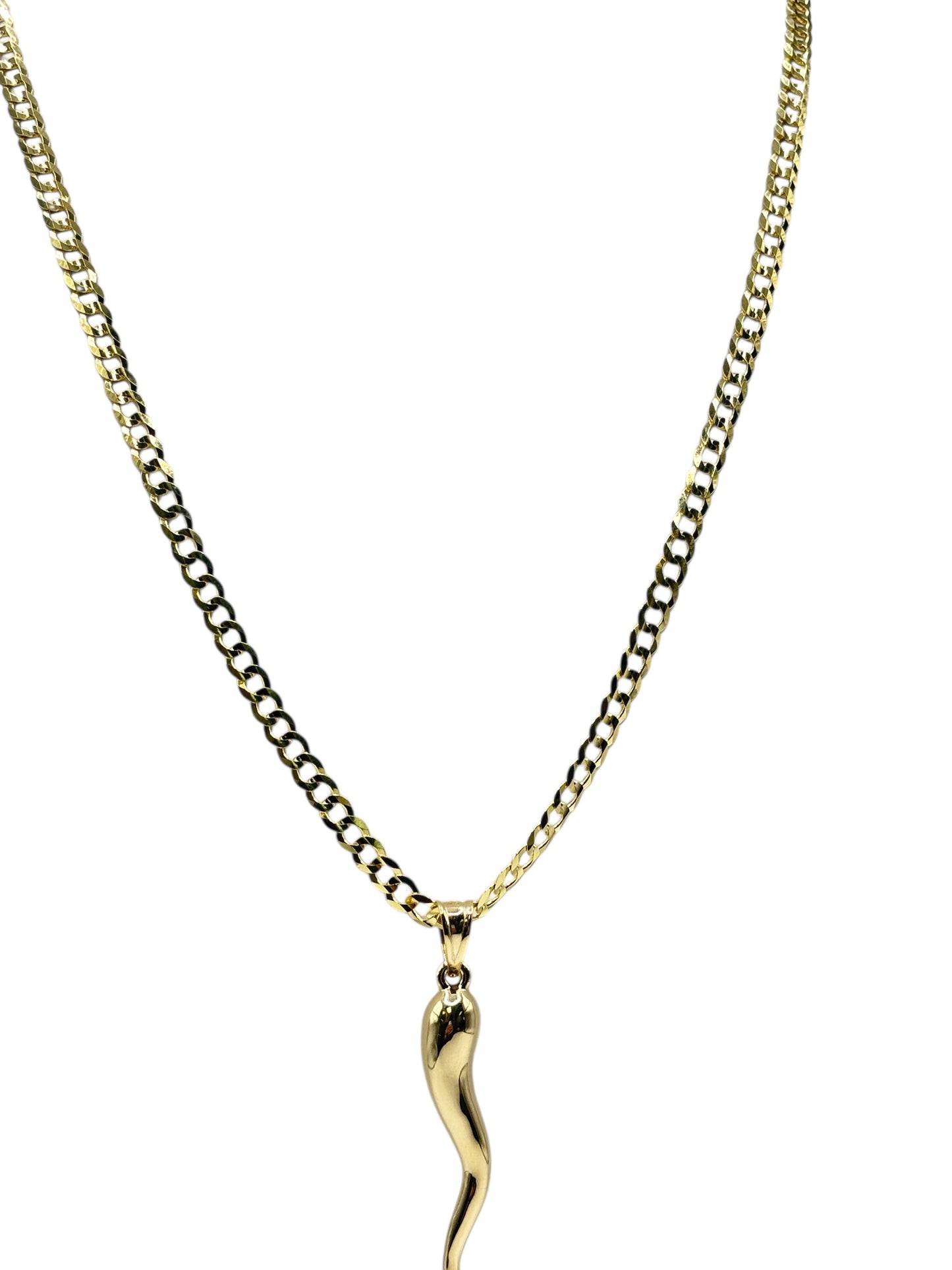 10k gold Cuban chain with Italian horn pendant 24in 4.5mm