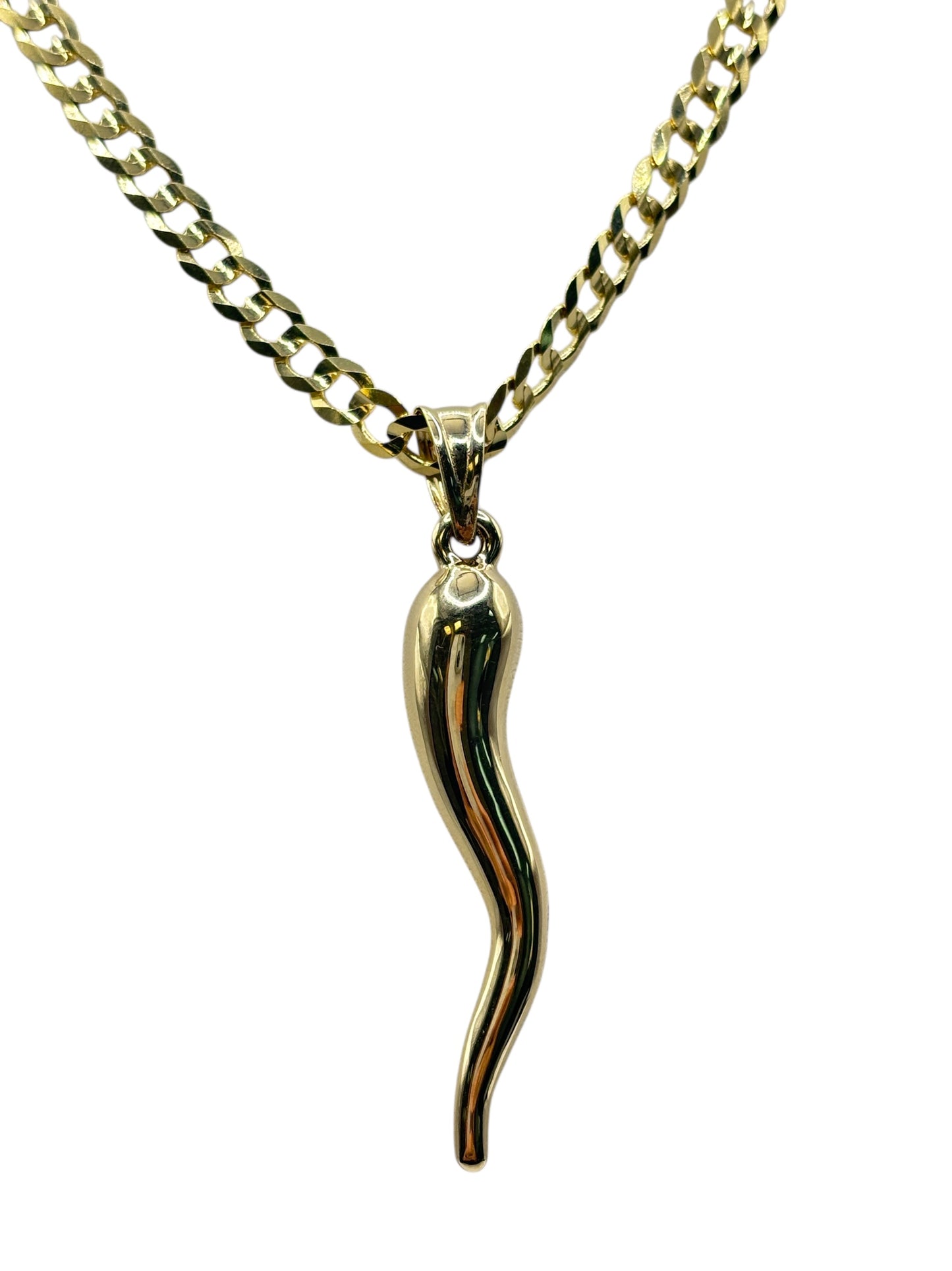 10k gold Cuban chain with Italian horn pendant 24in 4.5mm