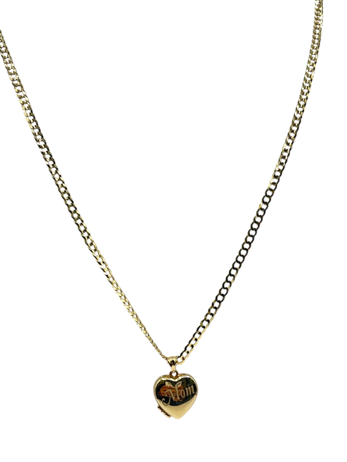 10k gold Cuban chain with heart pendant ,for photo  ,22in 3.2mm