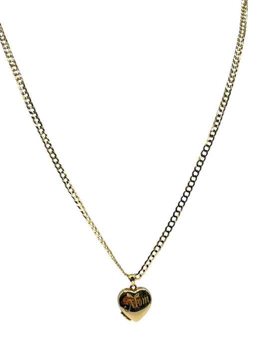 10k gold Cuban chain with heart pendant ,for photo  ,22in 3.2mm