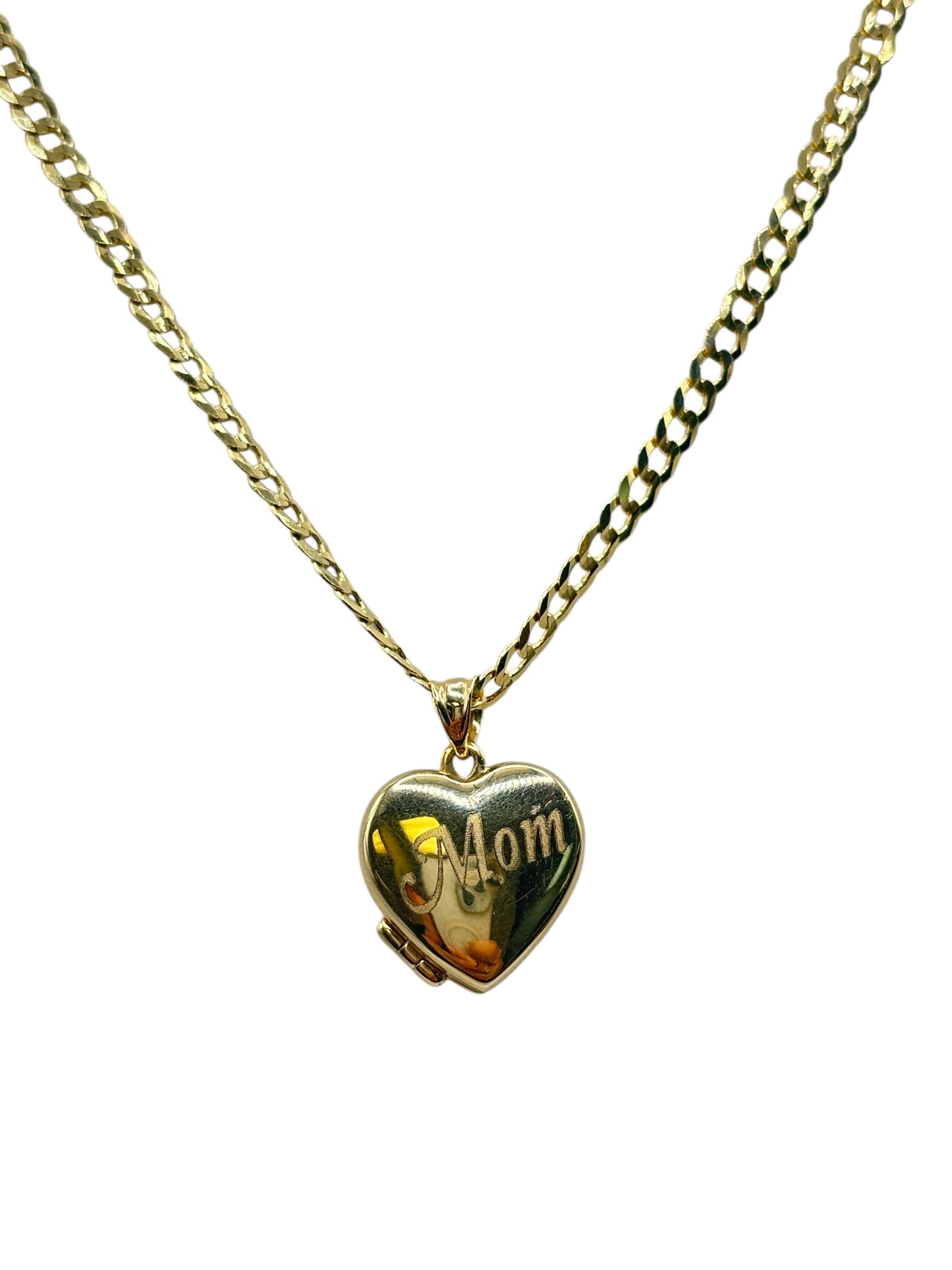 10k gold Cuban chain with heart pendant ,for photo  ,22in 3.2mm
